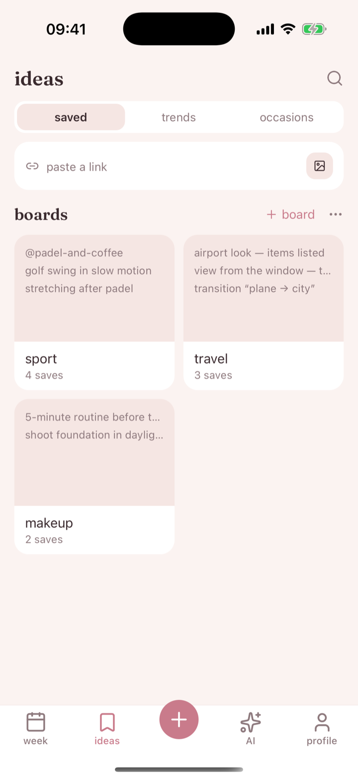 idea boards in amelo for sport, travel and makeup