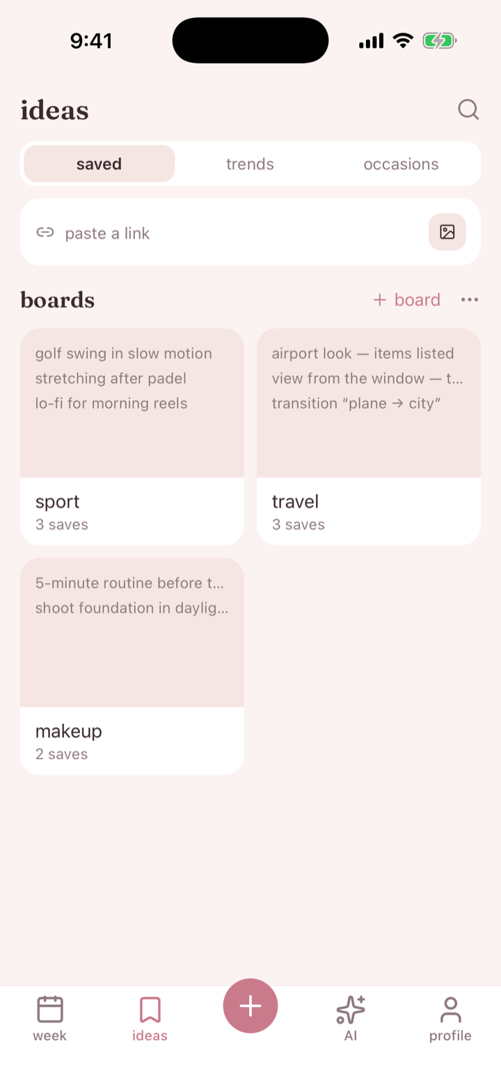 idea boards in amelo for sport, travel and makeup
